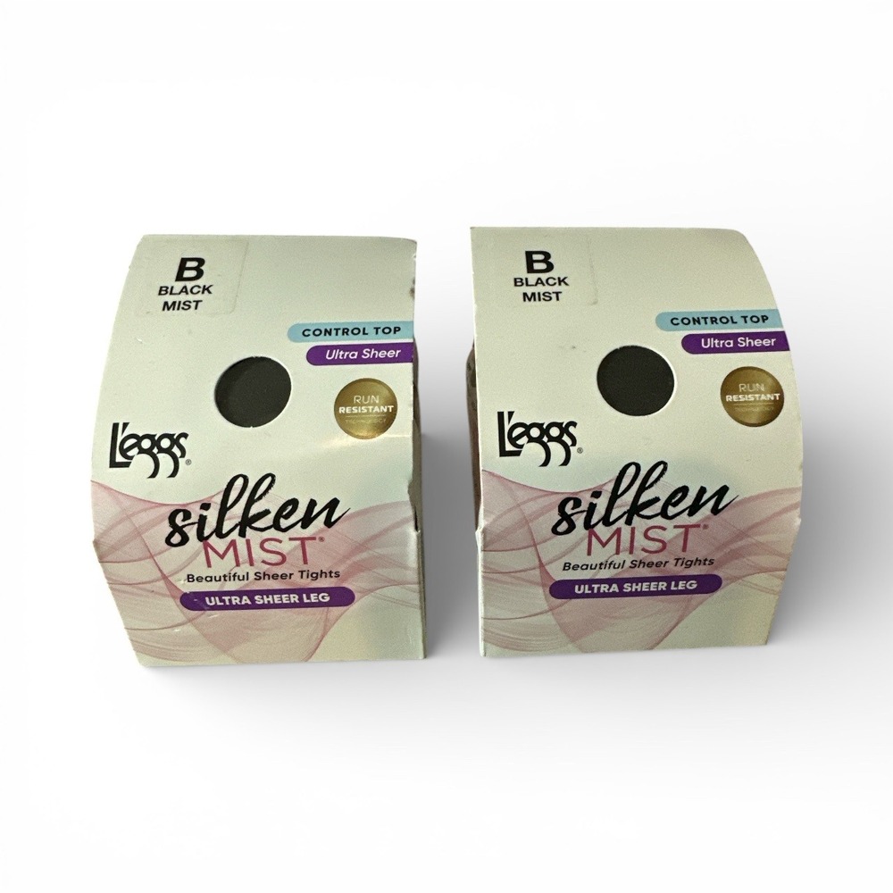 L'eggs Silken Mist Tights Women Size‎ B Black Mist Control Top 2pk New